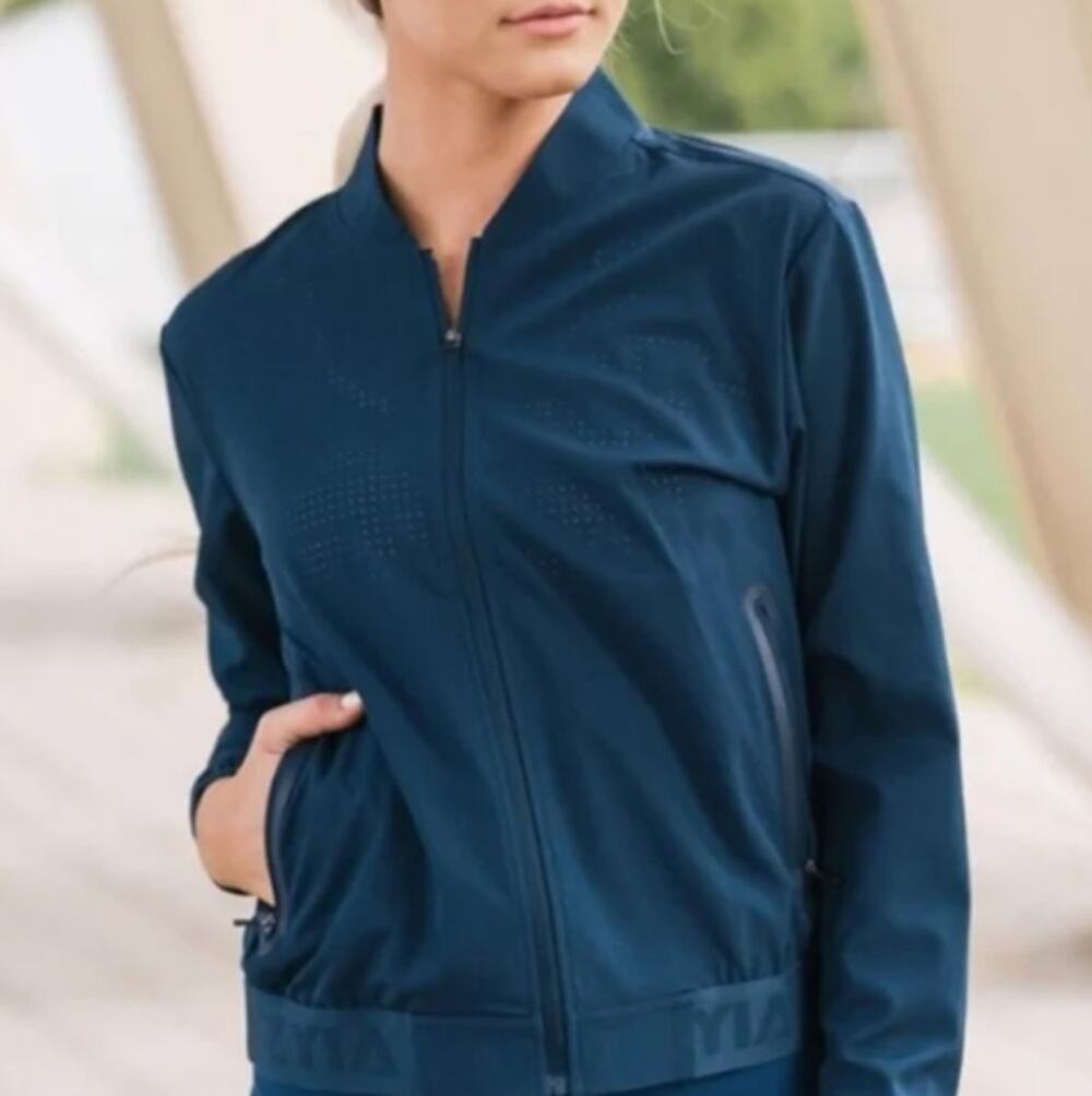 ZYIA Active Chill Note Lightweight Perforated Turquoise Blue Full Zip Jacket